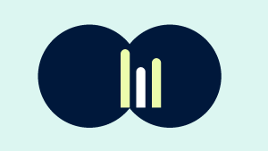 Two overlapping circles in navy with lime bars, illustrating data storytelling
