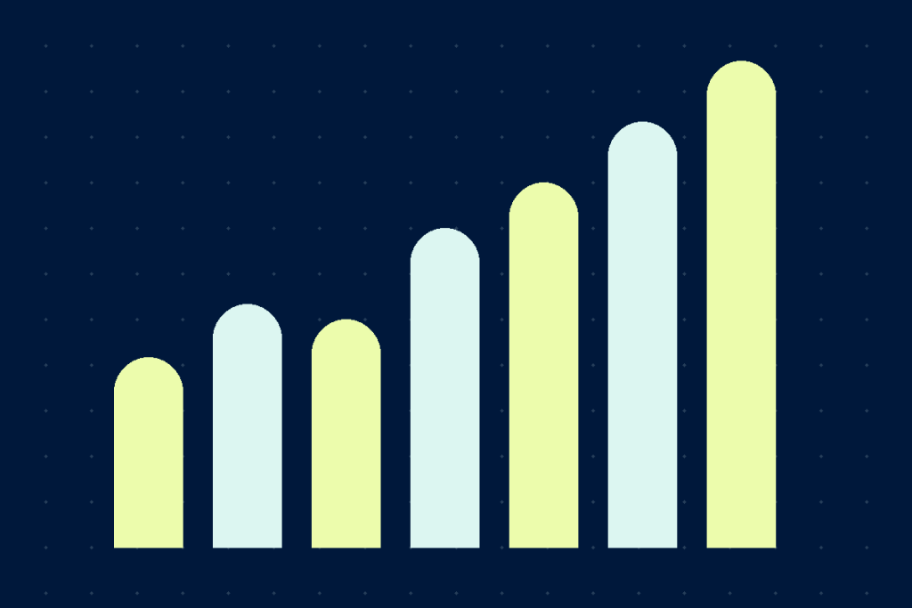 Abstract ascending bar chart in lime and mint on a navy background, representing subscriber growth